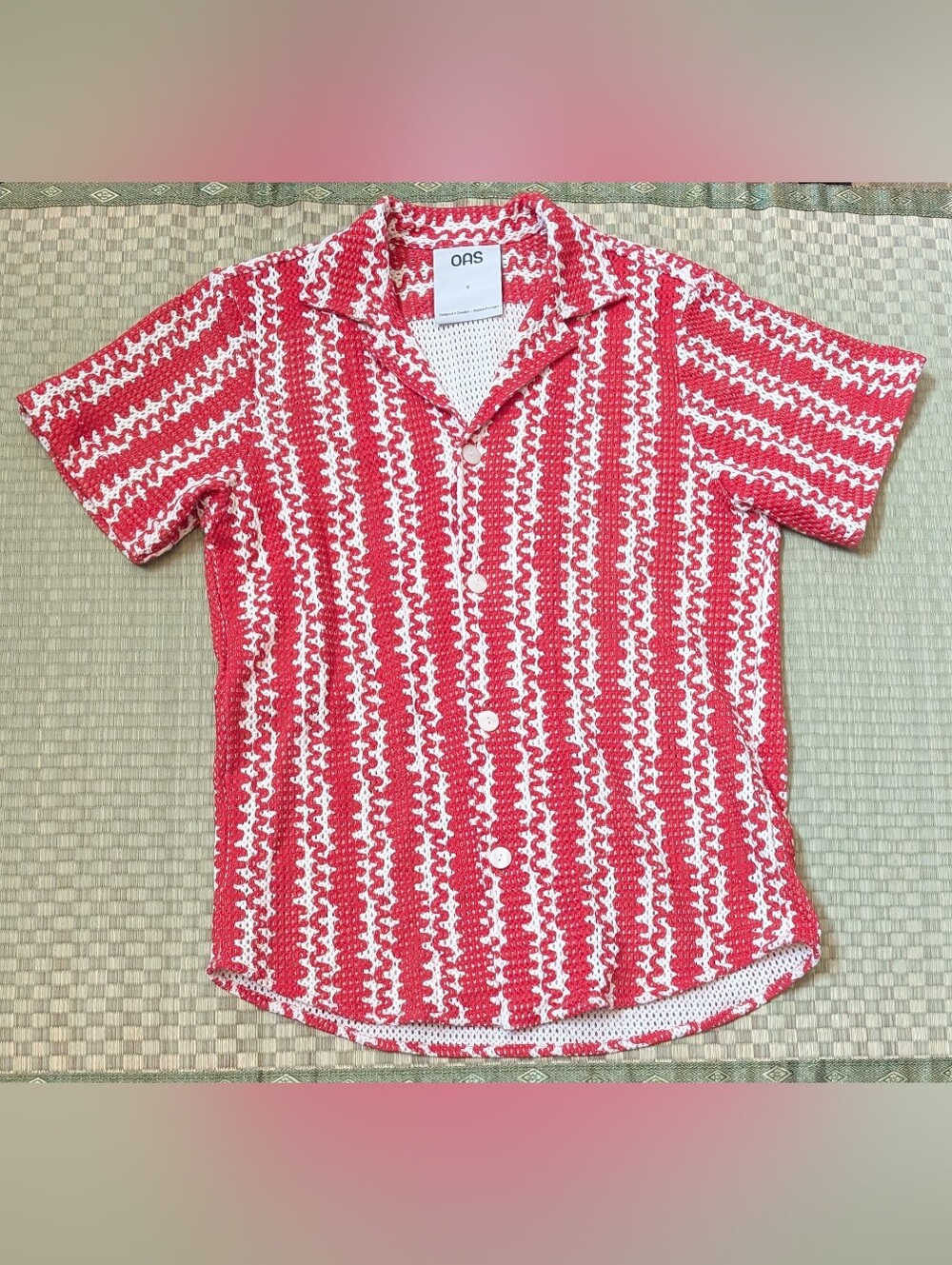 OAS Scribble Cuba Net Shirt 100% Cotton Men's Size Small Made in Portugal
